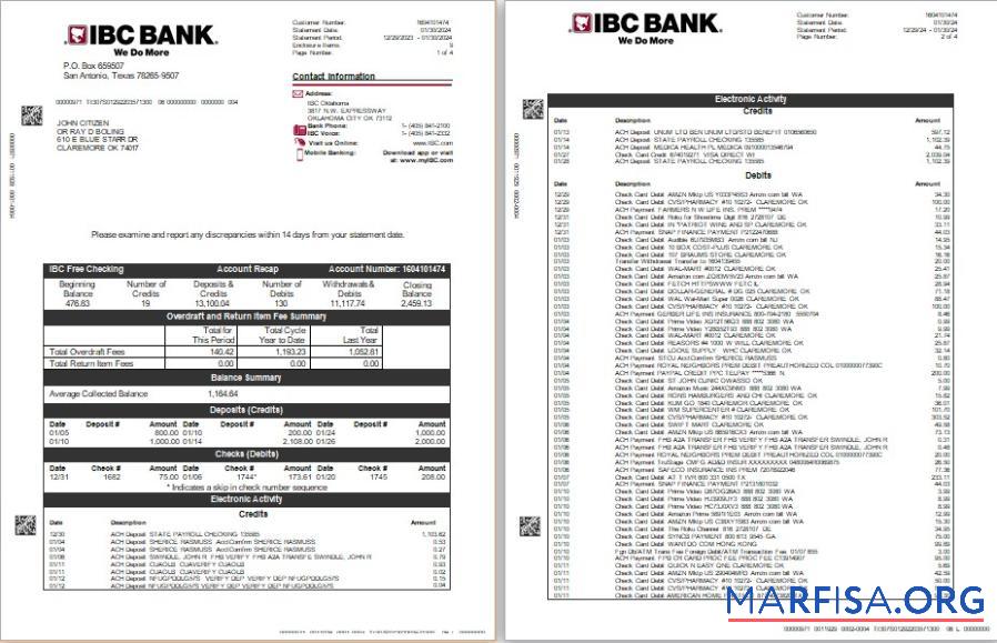 Realistic USA IBC bank statement word 4 pages real example